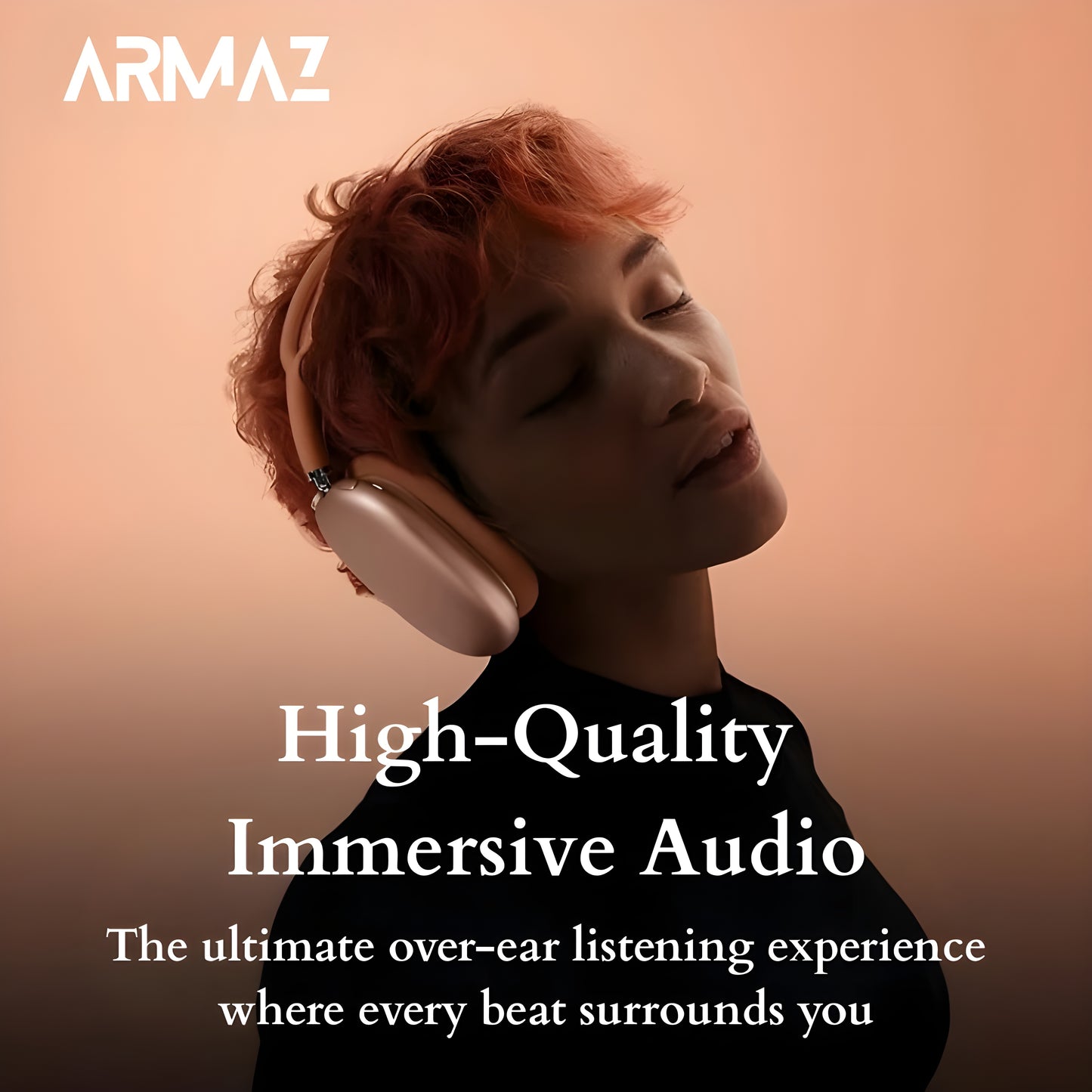 Armaz Max Wireless Headphones with High Quality Immersive Audio & Studio Grade Sound (Orange)