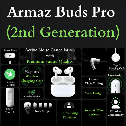 Armaz Buds Pro (2nd Generation) with Active Noise Cancellation & Wireless Charging Case
