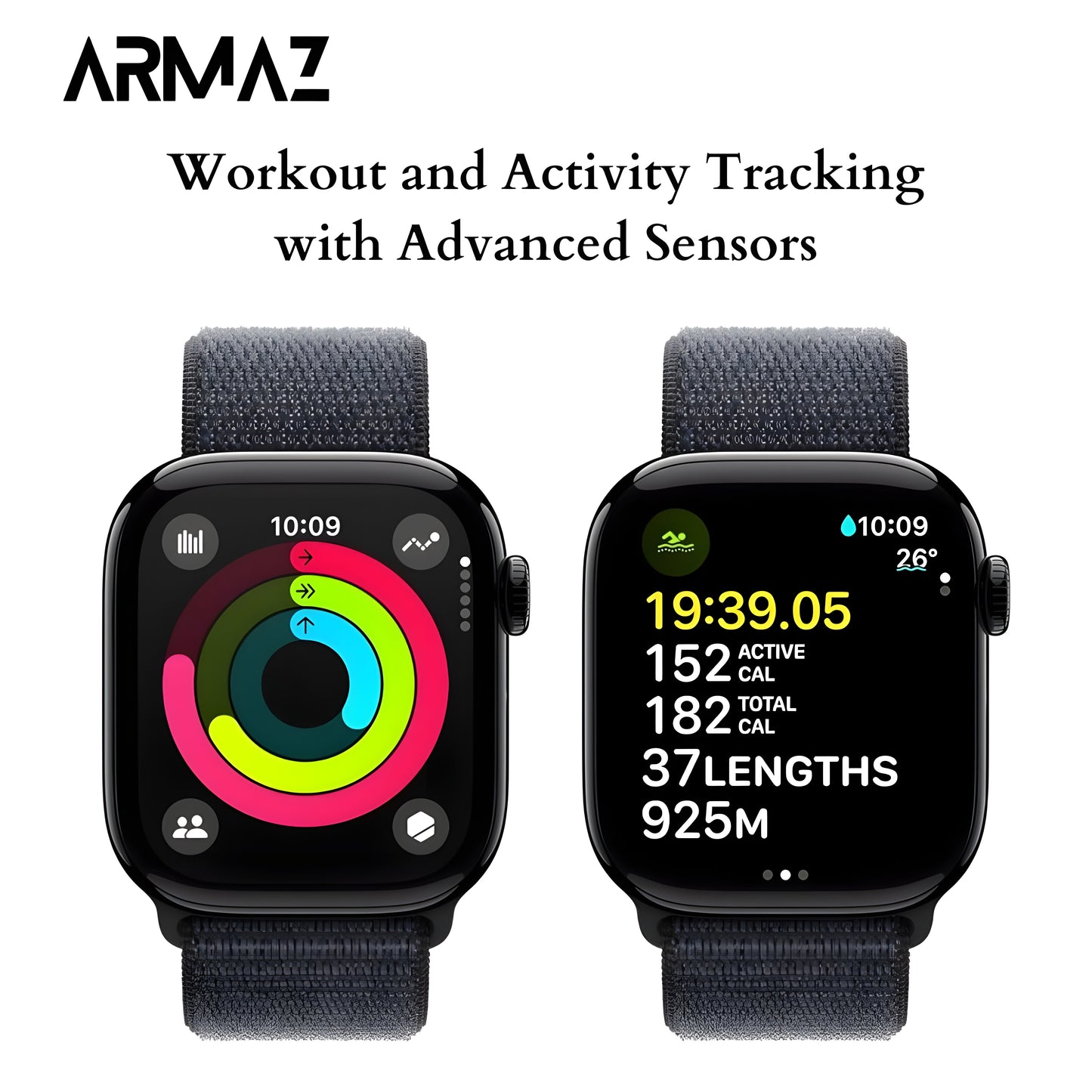 Armaz Watch Series 10 [GPS 46mm] Jet Black Aluminium with Ink Sport Loop (Free Size)